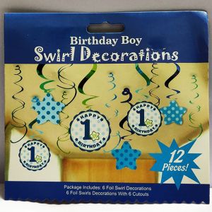 1st Boy Birthday Swirls - Set of 12